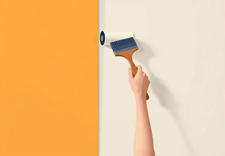 Pose de papier peint, rouleau et brosse à maroufler